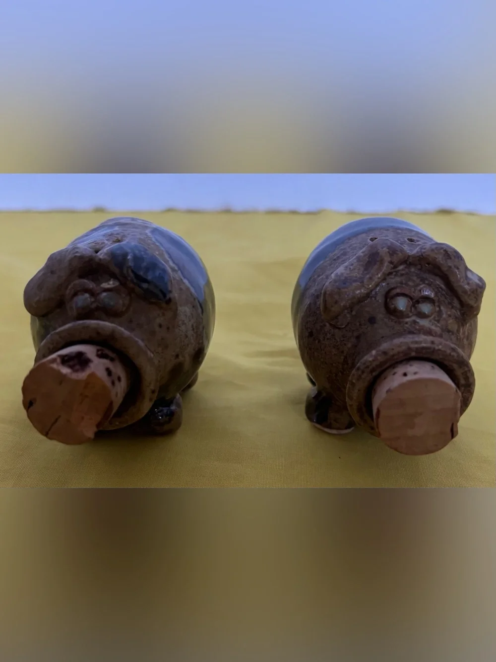 Handcrafted Brown Ceramic Pig Salt and Pepper Shakers - Set of 2